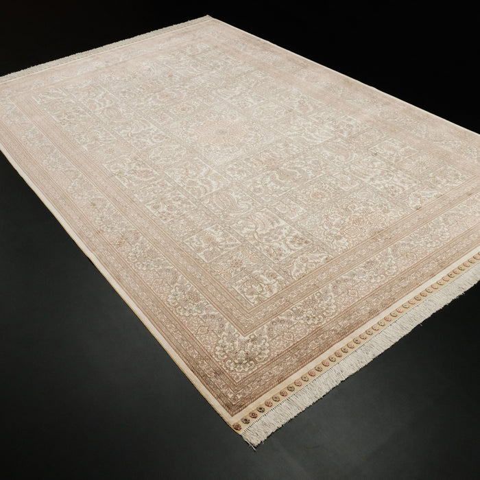 Çerçeveli Krem El Dokuma İpek Halı, 204x302 cm — Halıcızade