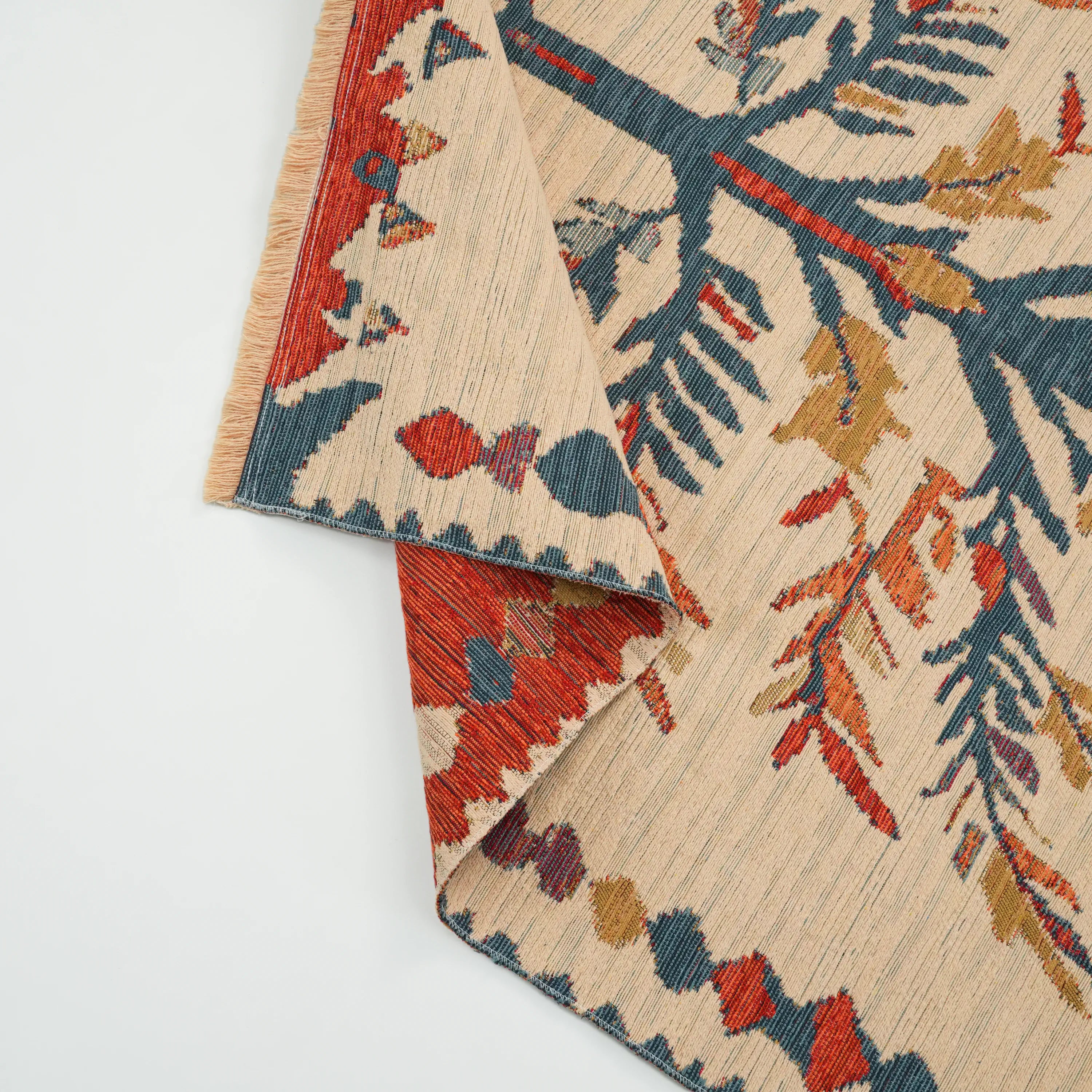 Çiçek Desenli Krem Pamuk Kilim