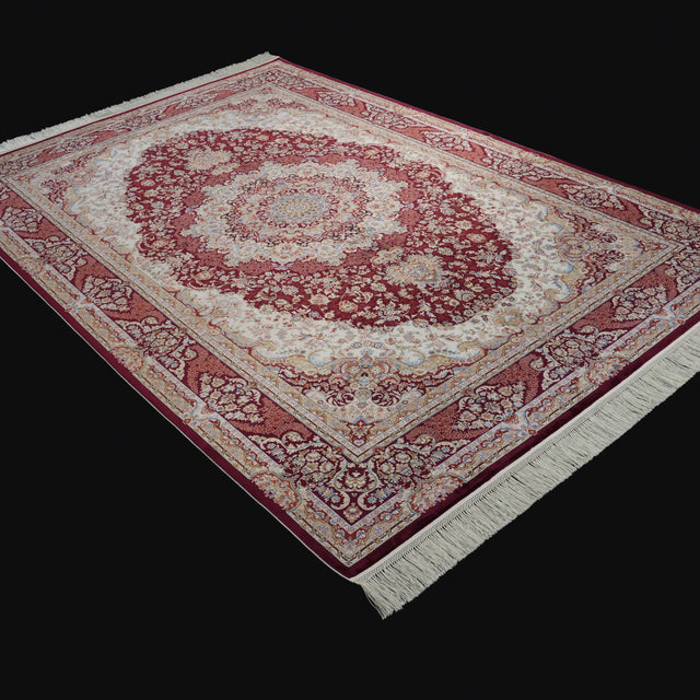 Madalyon Desenli Bordo Bambu Viskon Halı, 200×290 cm Translation missing: tr.hz.card.alt_brand
