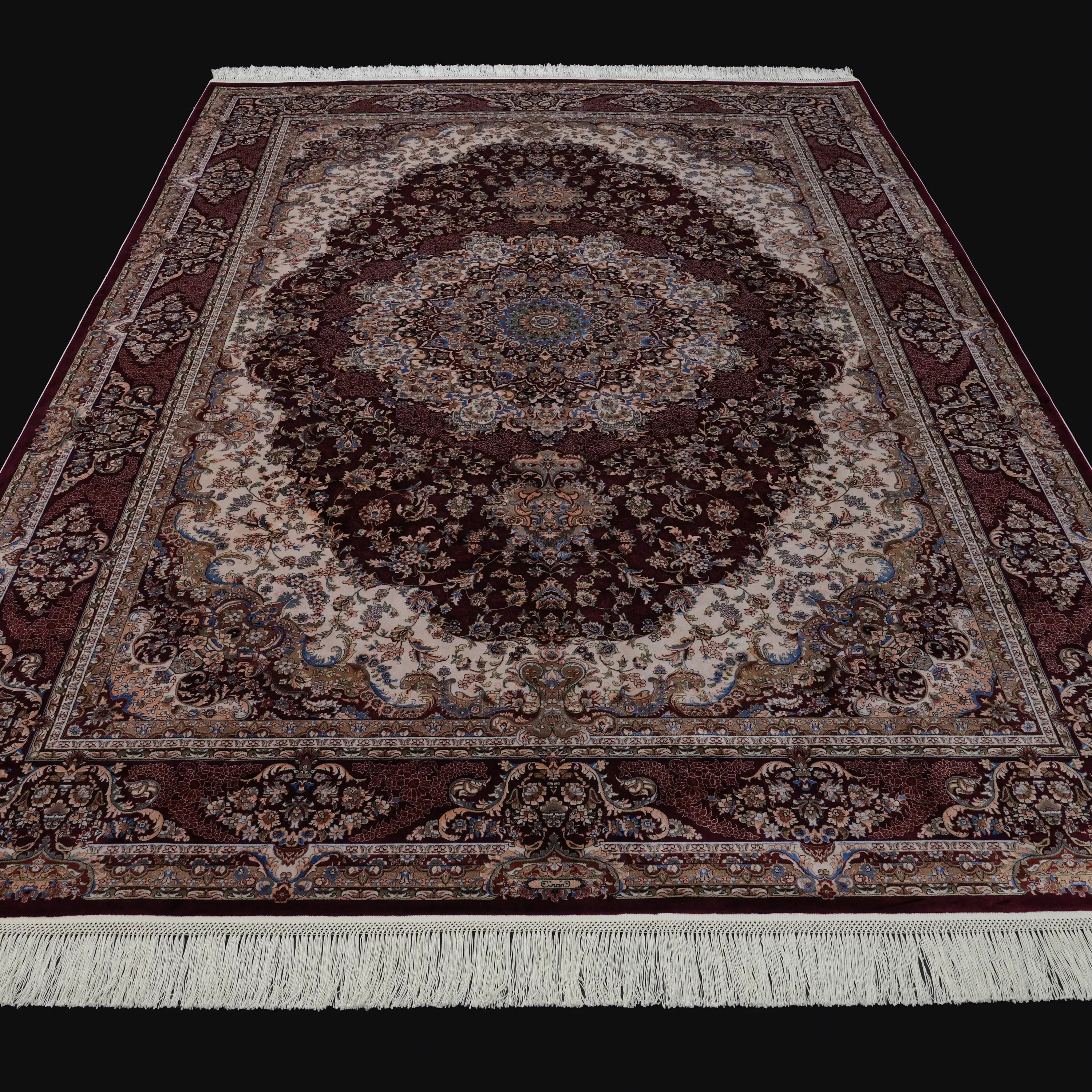 Medallion Patterned Burgundy Bamboo Rug