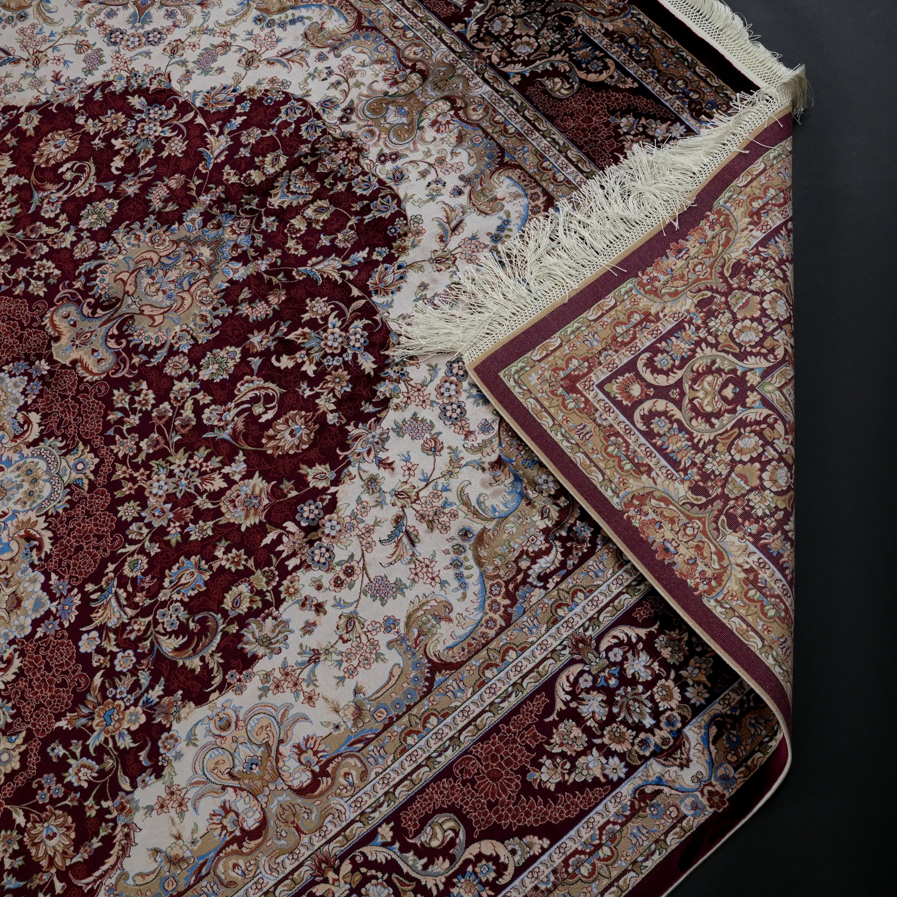 Medallion Patterned Burgundy Bamboo Rug