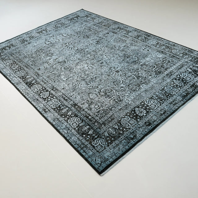 Çiçek Desenli Mavi Viskon Halı, 200x290 cm — Halıcızade
