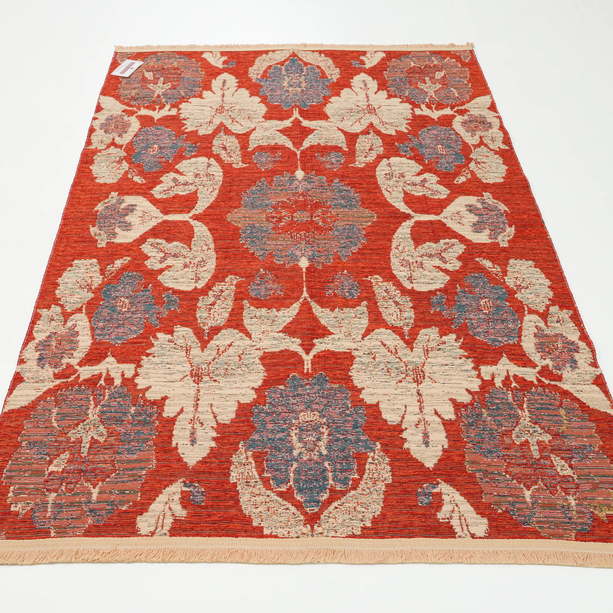 Çiçek Desenli Turuncu Pamuk Kilim — etnik desenli