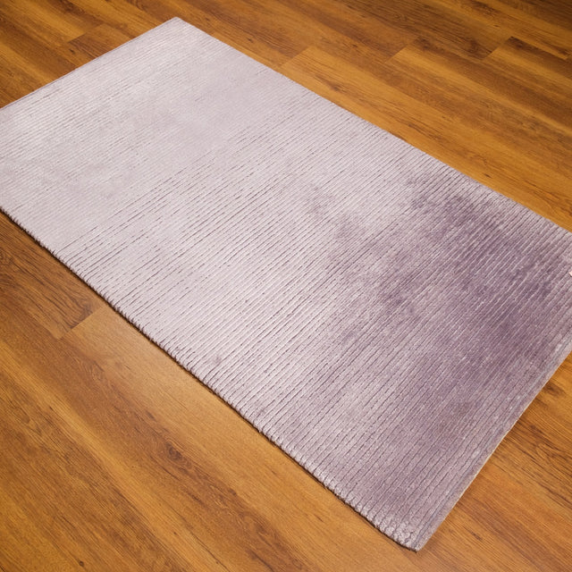Purple Striped Hand-Knotted Wool and Bamboo Viscose Rug, 82×142 cm Halıcızade