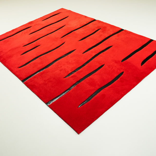 Red Striped Sheepskin Rug, 172×240 cm Halıcızade