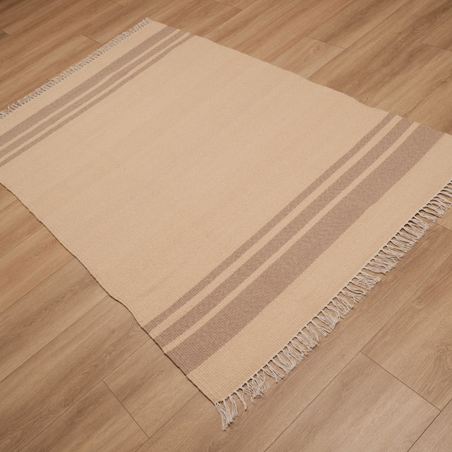 Cream Striped Machine-Woven Wool Kilim, 120×180 cm Halıcızade