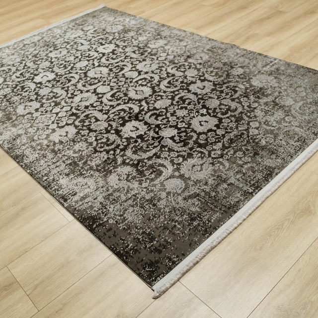 Cordoba Serisi Makine Dokuma Çiçek Desenli Antrasit Halı, 80x150 – 300x400 cm — Halıcızade