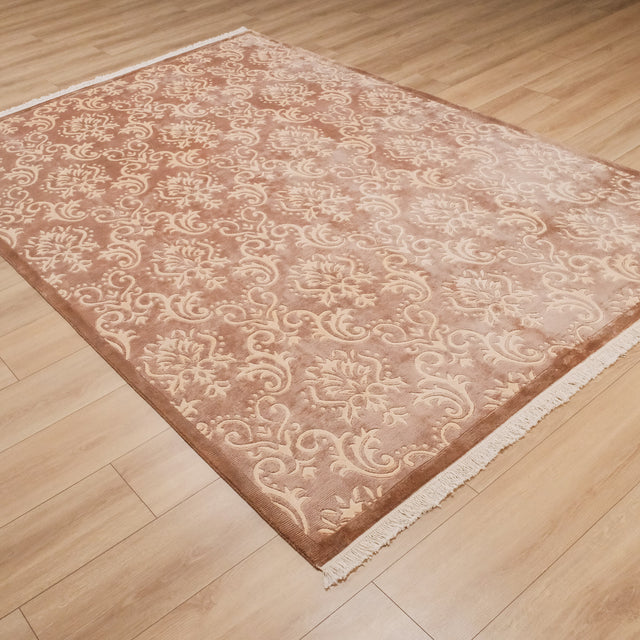 Brown Damask Hand-Knotted Bamboo Viscose Rug, 80×200 – 200×300 cm Halıcızade