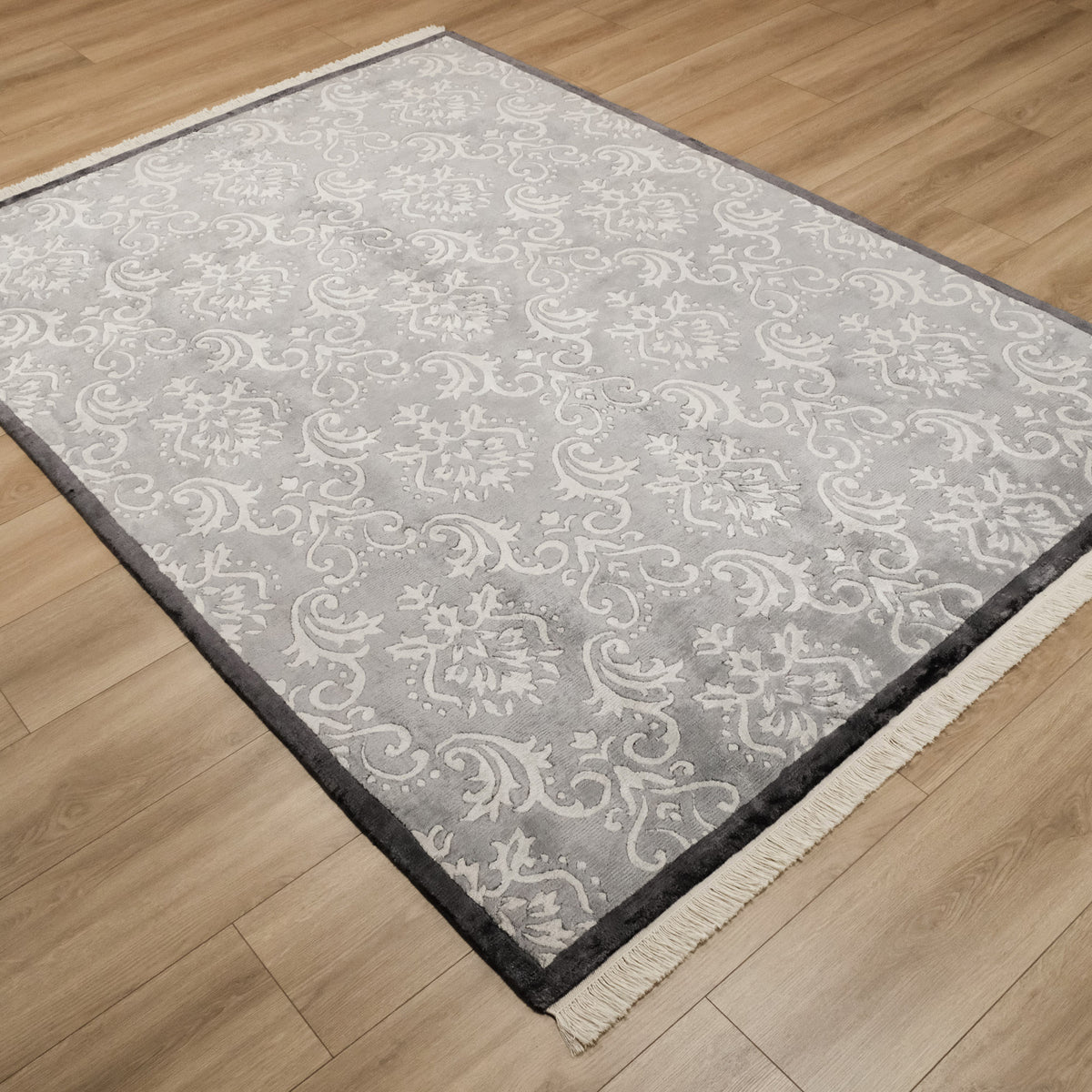 Anthracite Damask Hand-Knotted Rug, 120x180 – 200x300 cm — Halıcızade