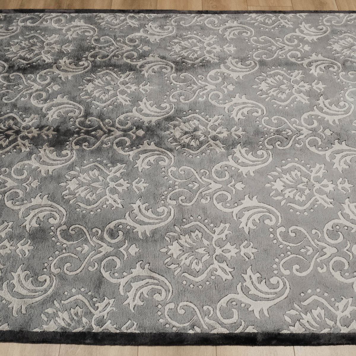 Anthracite Damask Hand-Knotted Rug