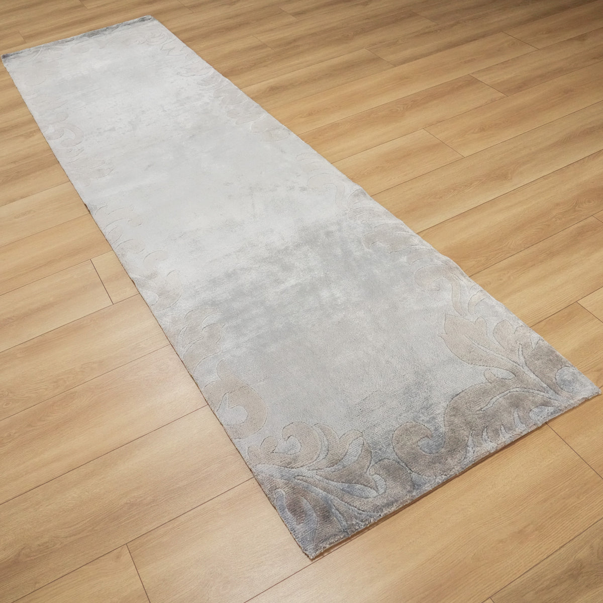 Damask Desenli El Dokuma Halı, gri, 80x300 cm — Halıcızade