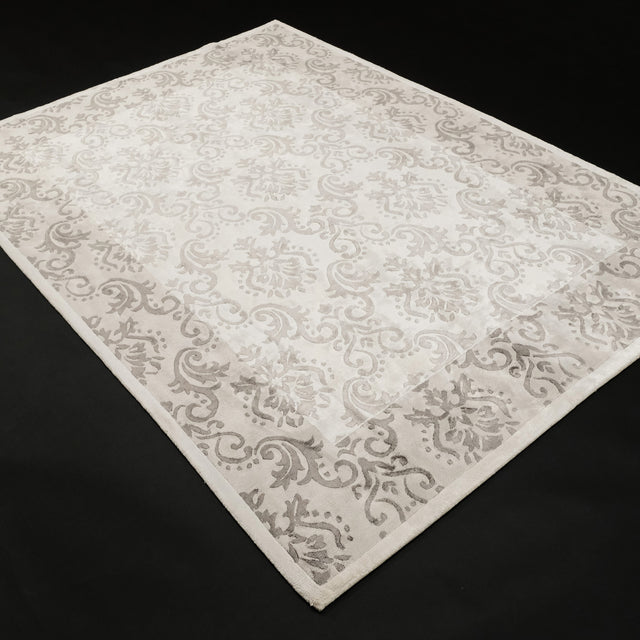 El Dokuma Damask Desenli Beyaz Bambu Halı, 90x150 – 275x370 cm — Halıcızade