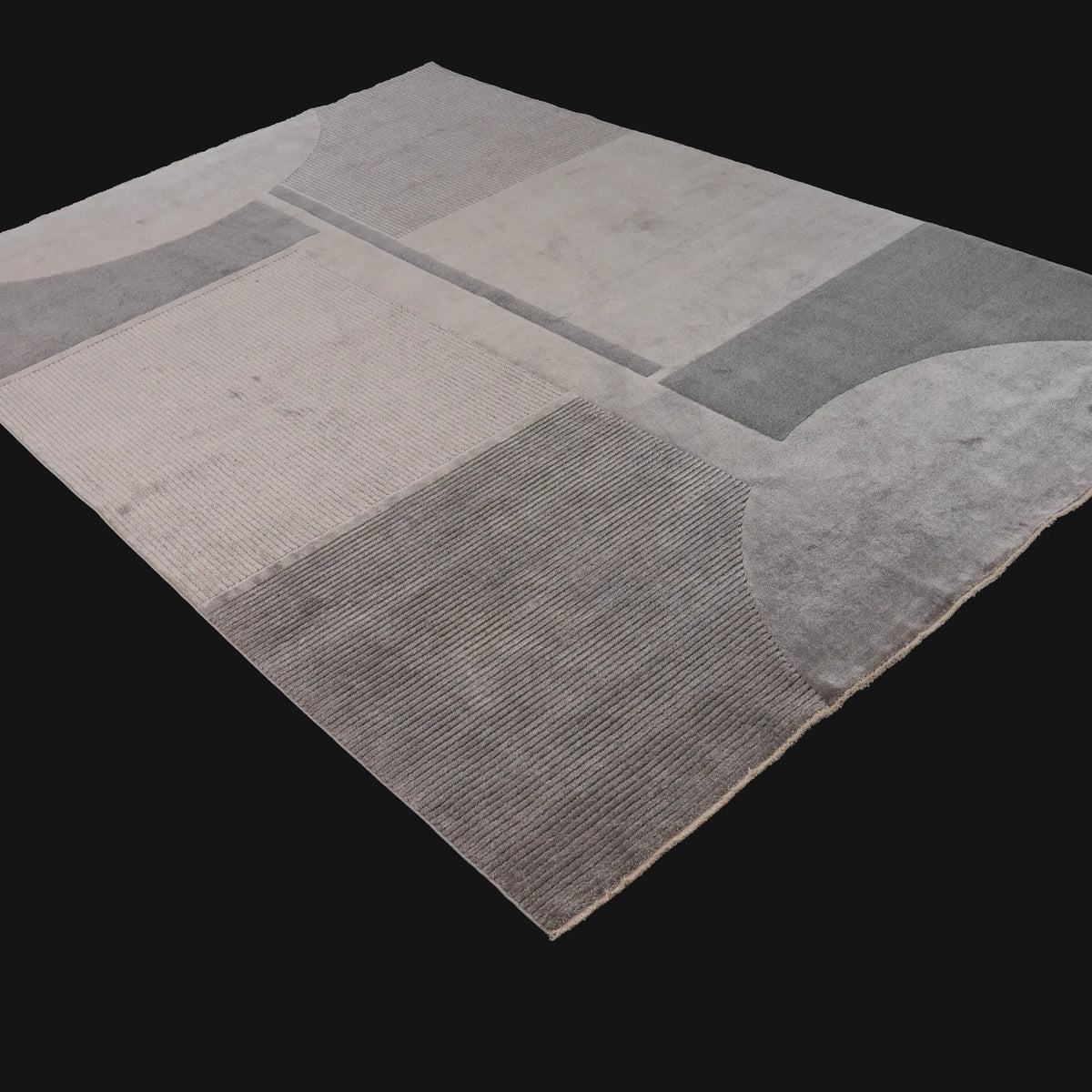 Duo Serisi Geometrik Desenli Gri Tencel Tezgah Dokuma Halı, 200x290 cm — Halıcızade