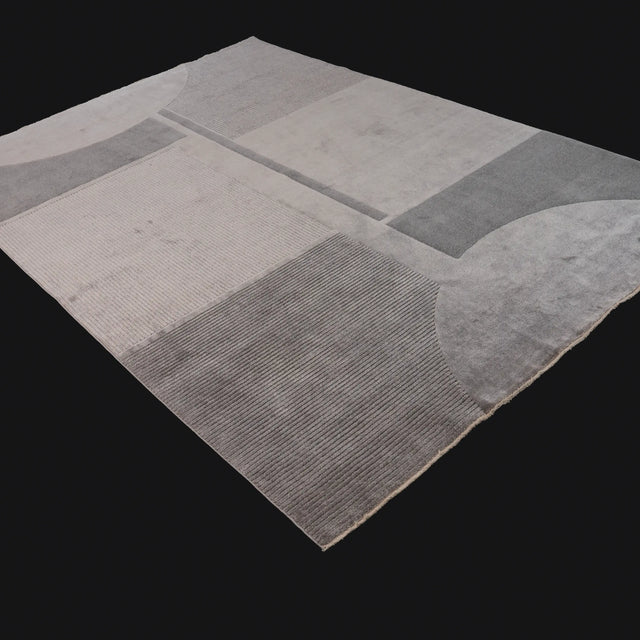 Duo Serisi Geometrik Desenli Gri Tencel Tezgah Dokuma Halı, 200x290 cm — Halıcızade