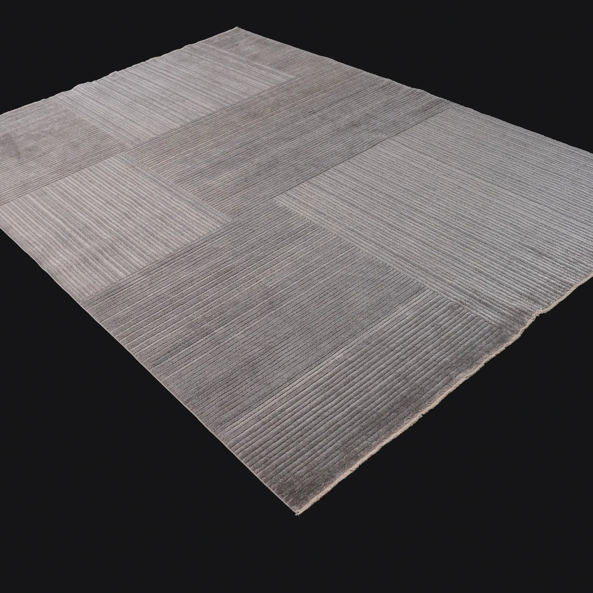 Duo Serisi Geometrik Desenli Tencel Gri Tezgah Dokuma Halı, 200x290 cm — Halıcızade
