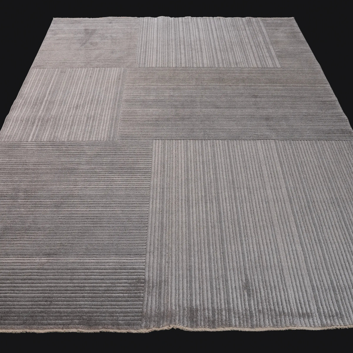 Duo Serisi Geometrik Desenli Tencel Gri Tezgah Dokuma Halı — 200x290 cm