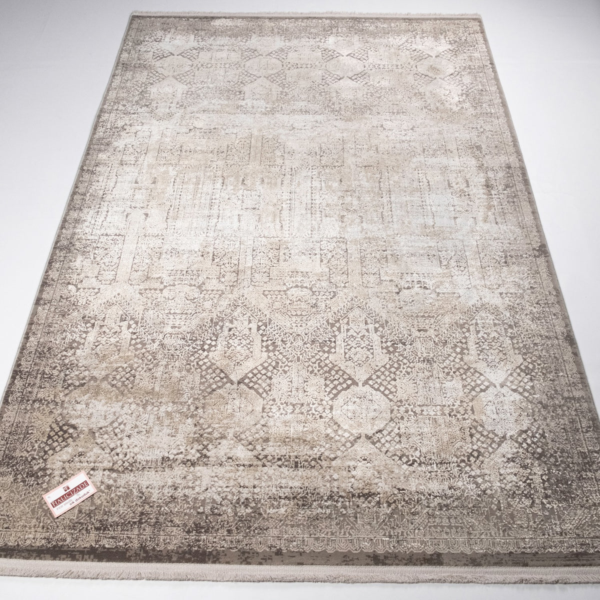 Fresco Serisi Makine Dokuma Vintage Desenli Gri Viskon Halı — 80x150, 100x200, 120x180, 80x300 cm