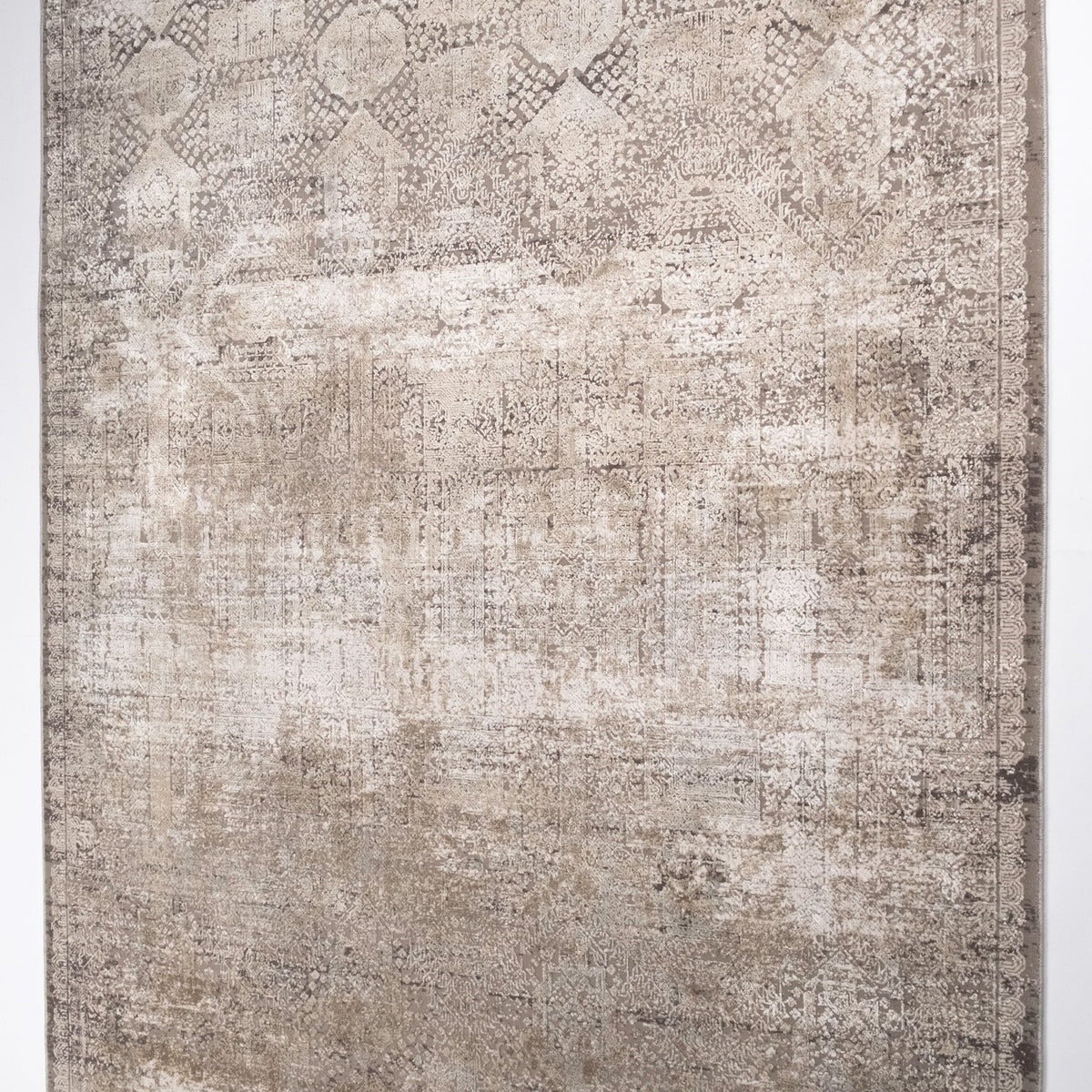 Fresco Serisi Makine Dokuma Vintage Desenli Gri Viskon Halı — oturma odası halısı