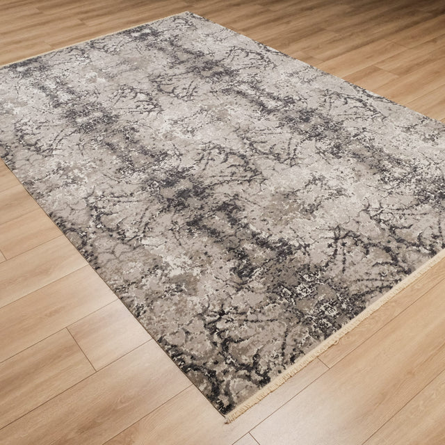 Tezgah Dokuma Soyut Desenli Gri Yün Halı, 200x300 cm — Halıcızade