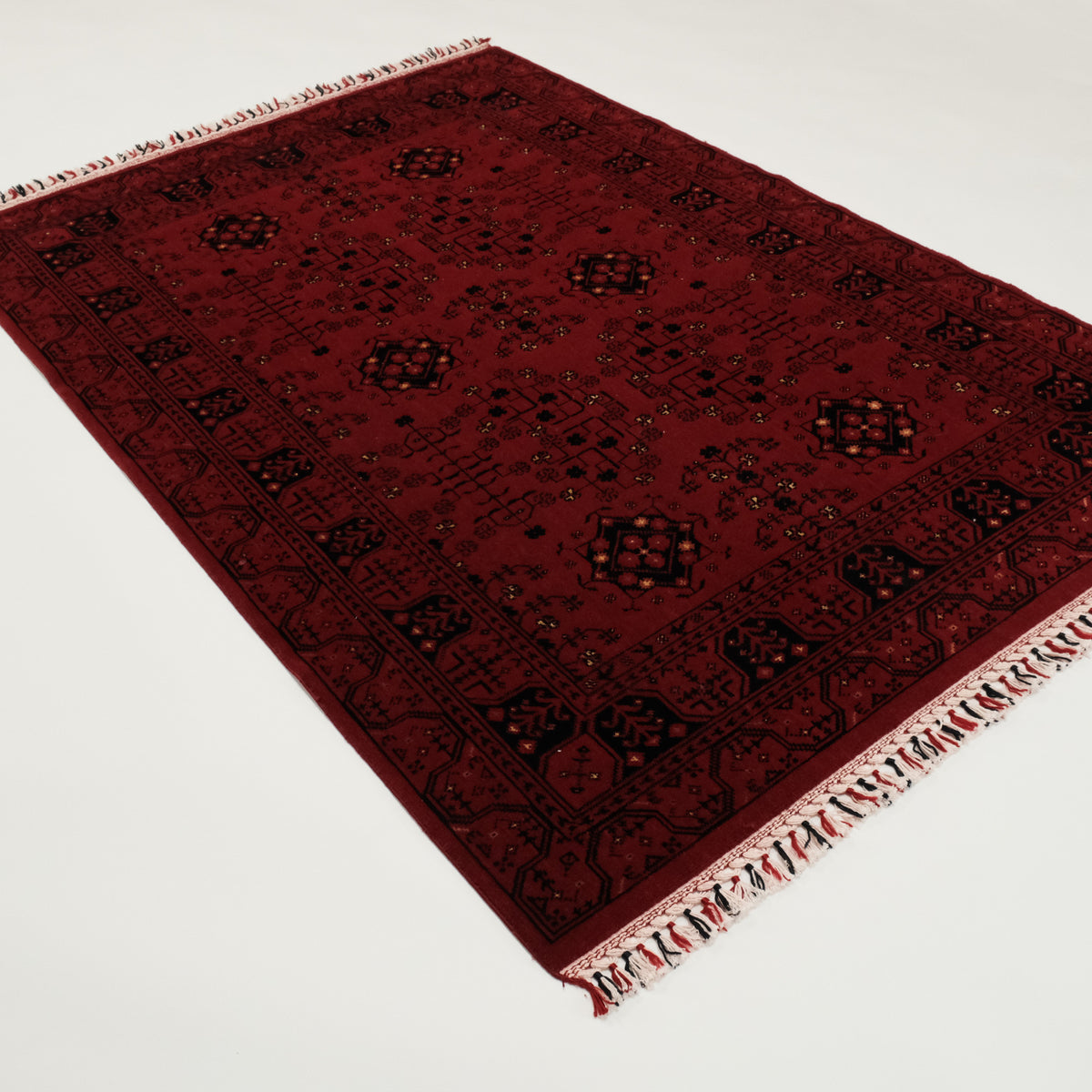 Nostalji Serisi Afgan Türkmen Desenli Tezgah Dokuma Halı, bordo, 130x190 cm — Halıcızade
