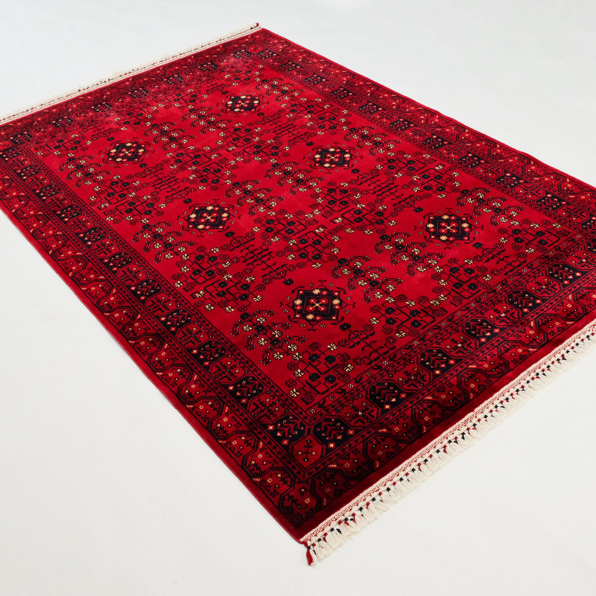 Afgan Türkmen desenli tezgah dokuma halı, bordo, 90x150 cm — Halıcızade