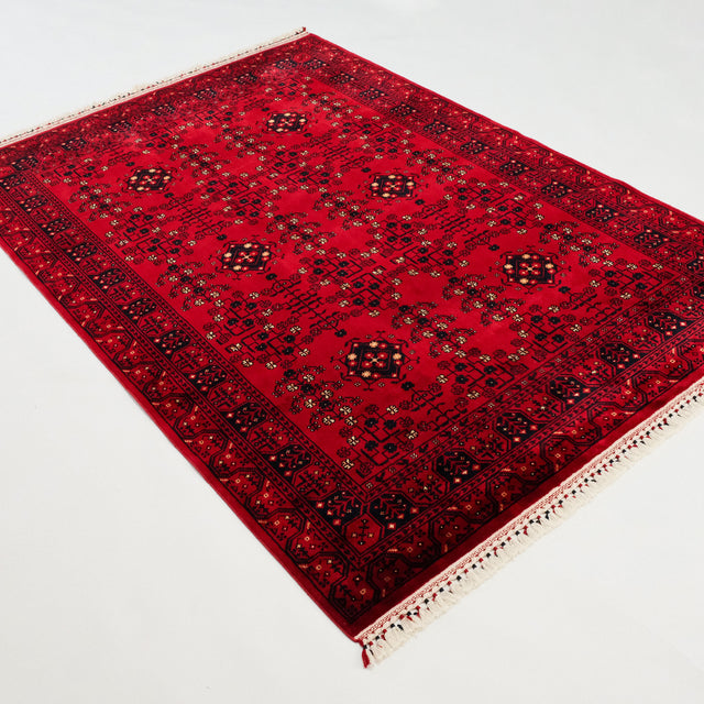 Afgan Türkmen desenli tezgah dokuma halı, bordo, 90x150 cm — Halıcızade