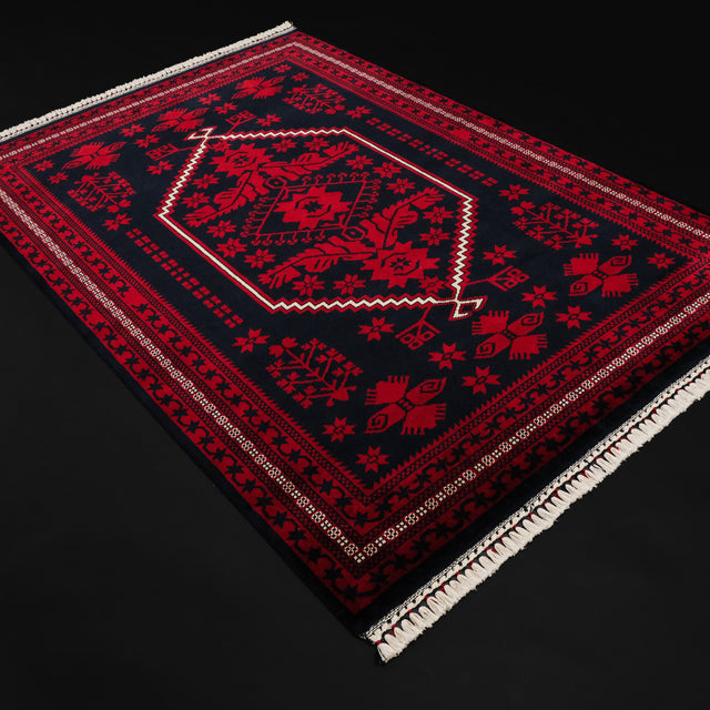 Yağcıbedir desenli tezgah dokuma halı, bordo, 90x150 cm — Halıcızade