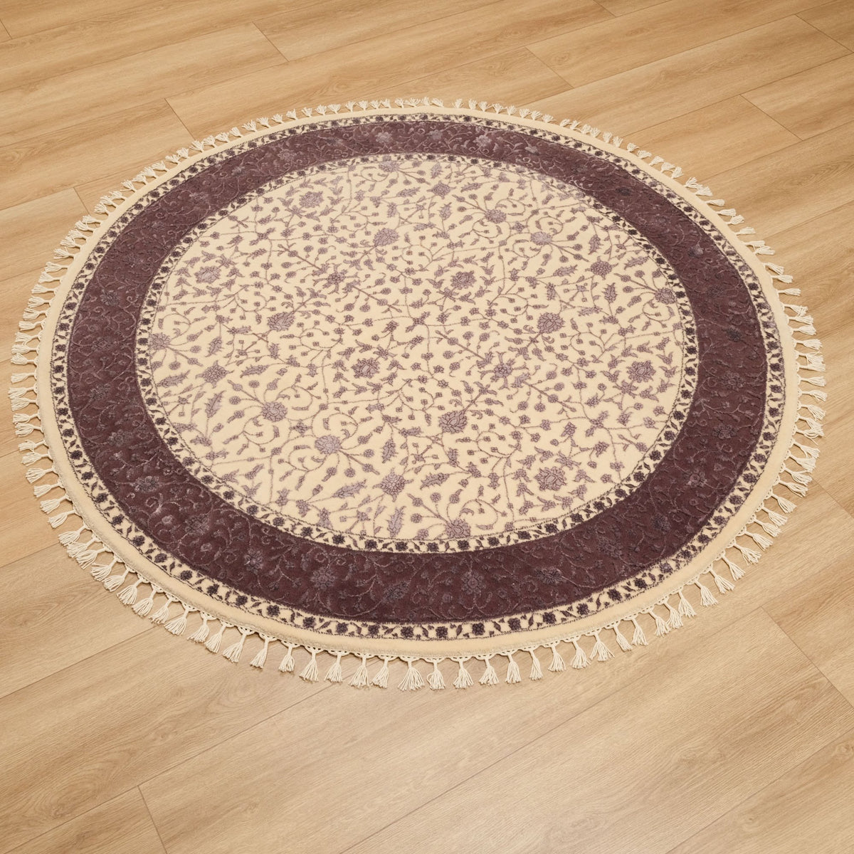 Safir serisi Uşak desenli oymalı yuvarlak el dokuma halı, mor, 155x155 cm — Halıcızade