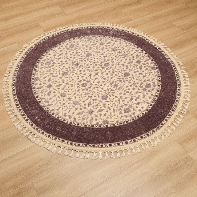 Safir serisi Uşak desenli oymalı yuvarlak el dokuma halı, mor, 155x155 cm — Halıcızade