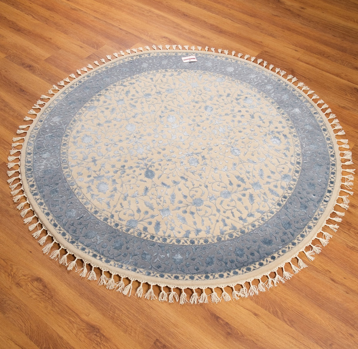 Safir serisi Uşak desenli oymalı yuvarlak el dokuma halı, mavi, 150x150 cm — Halıcızade