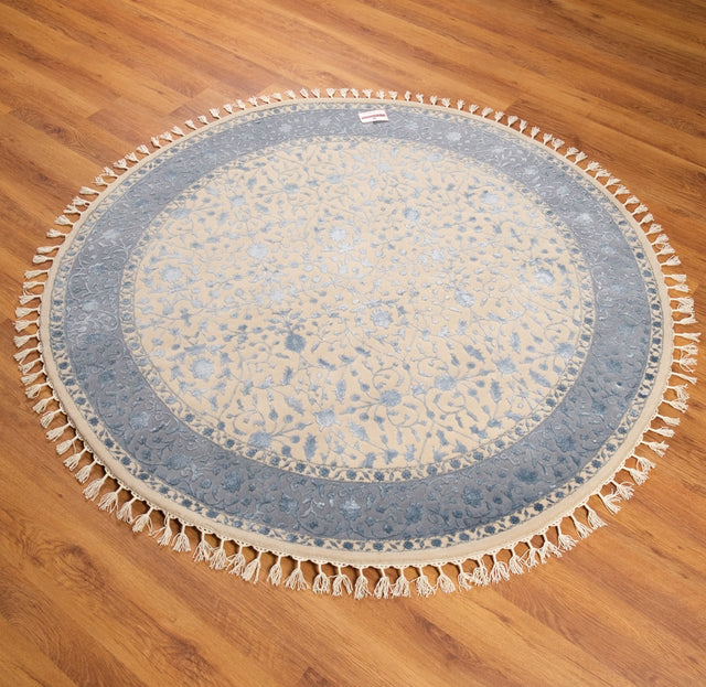 Safir serisi Uşak desenli oymalı yuvarlak el dokuma halı, mavi, 150x150 cm — Halıcızade