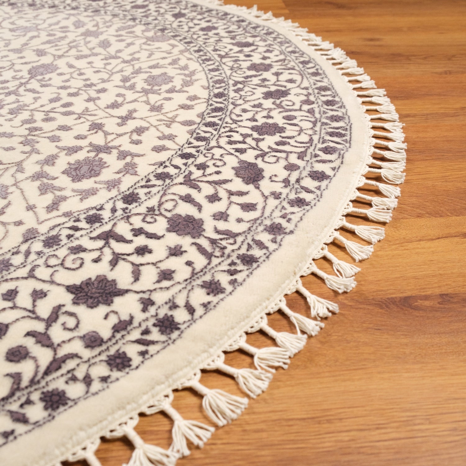 Safir Serisi Uşak Desenli El Dokuma Oymalı Mor Yuvarlak Halı — 150x150, 200x200 cm