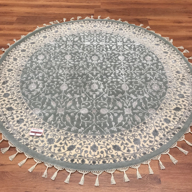 Safir serisi Uşak desenli oymalı yuvarlak el dokuma halı, yeşil, 160x160 cm — Halıcızade