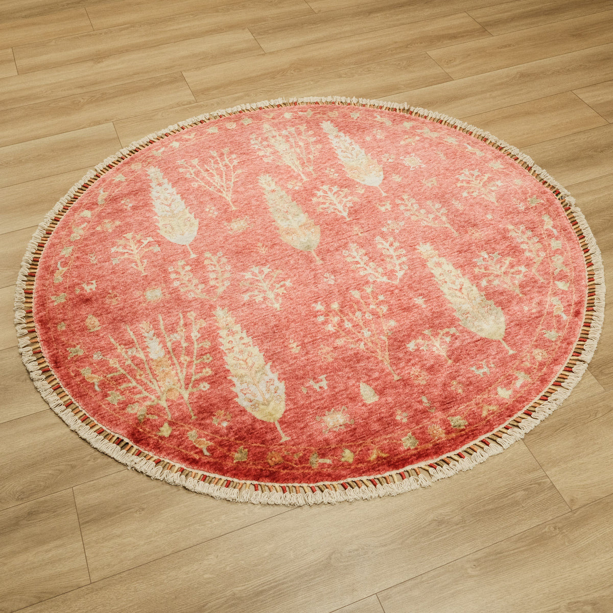 Zara Serisi Otantik Desenli Daire Tezgah Dokuma Halı, kırmızı, 120x120 – 200x200 cm — Halıcızade