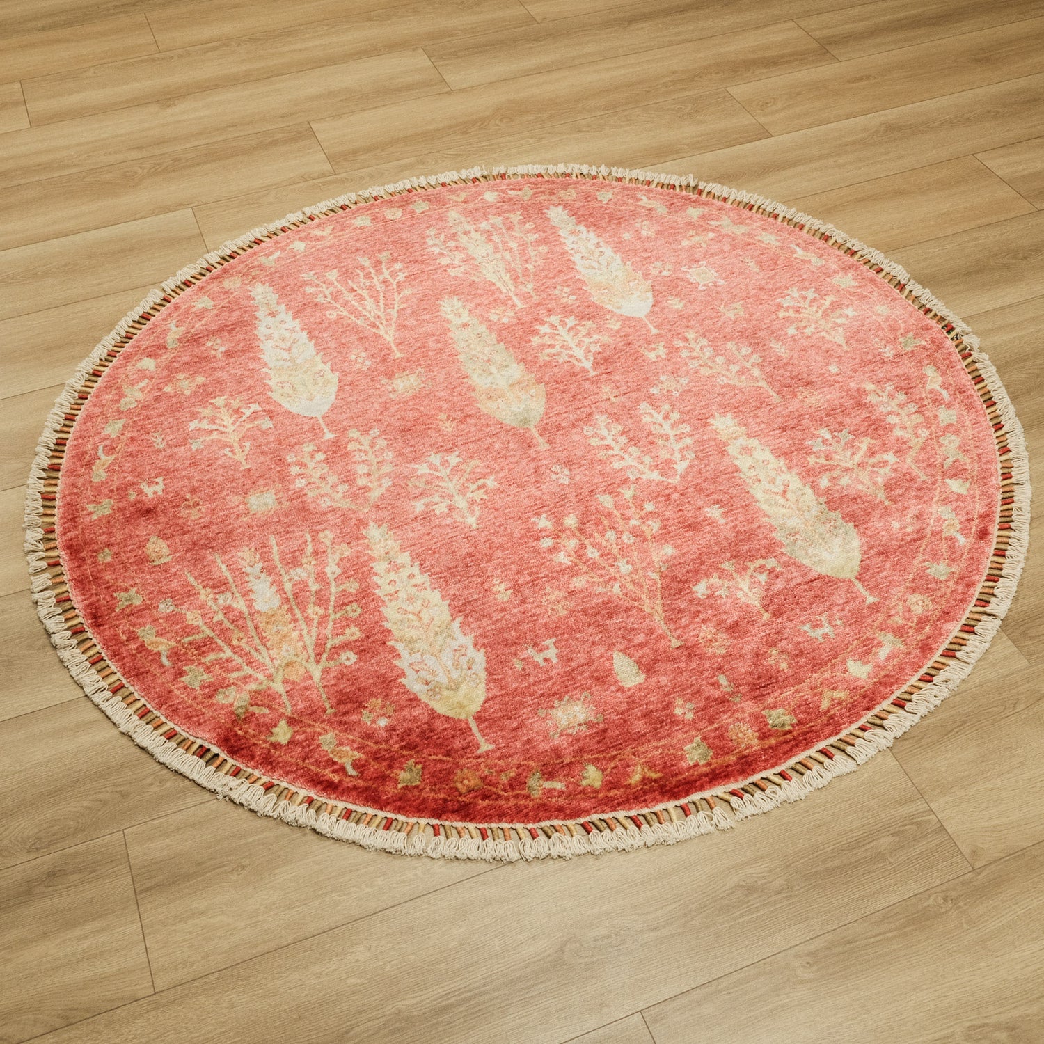 Zara Serisi Otantik Desenli Daire Tezgah Dokuma Halı, kırmızı, 120x120 – 200x200 cm — Halıcızade