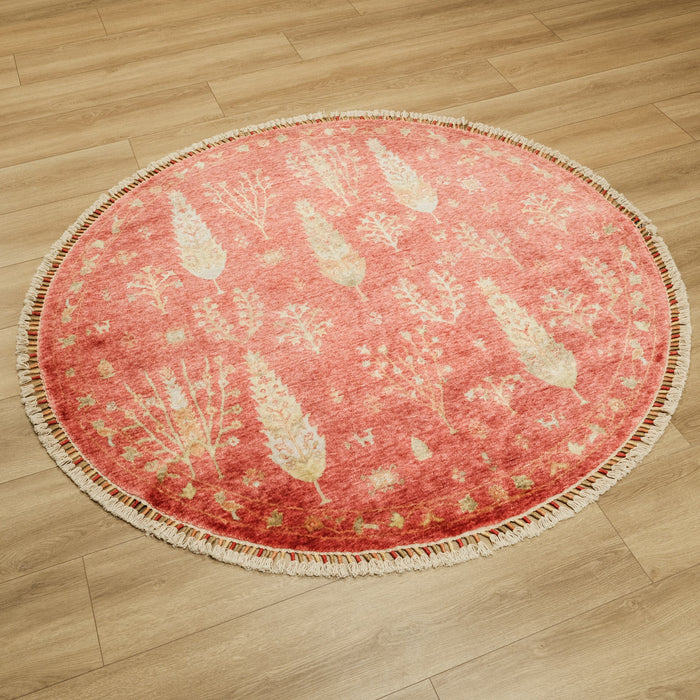 Zara Serisi Otantik Desenli Daire Tezgah Dokuma Halı, kırmızı, 120x120 – 200x200 cm — Halıcızade