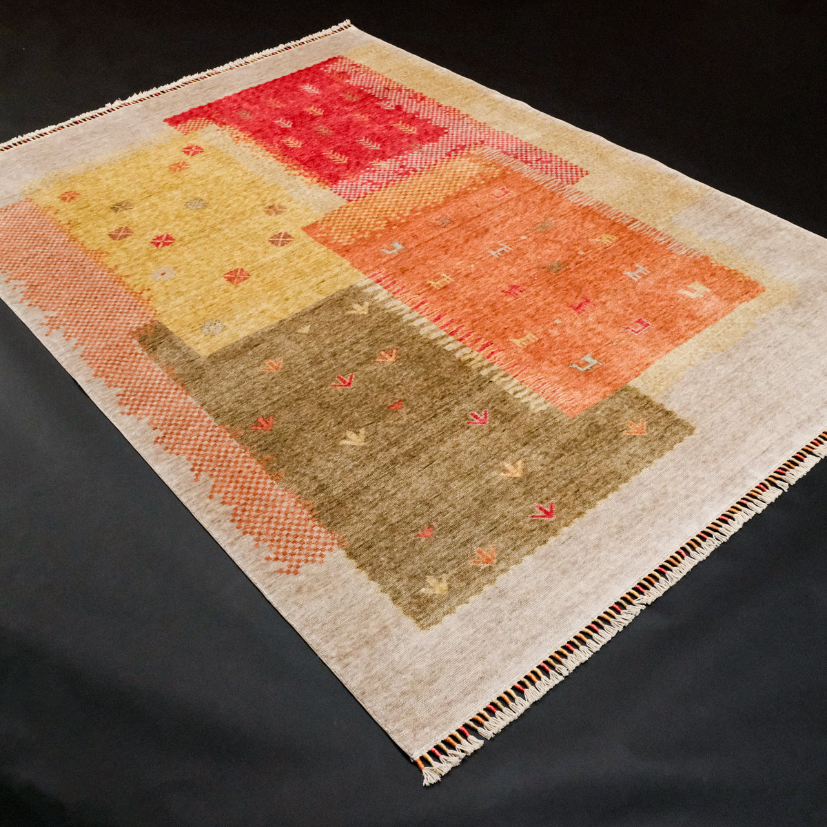 Zara serisi patchwork tezgah dokuma halı, rengarenk, 90x150 cm — Halıcızade