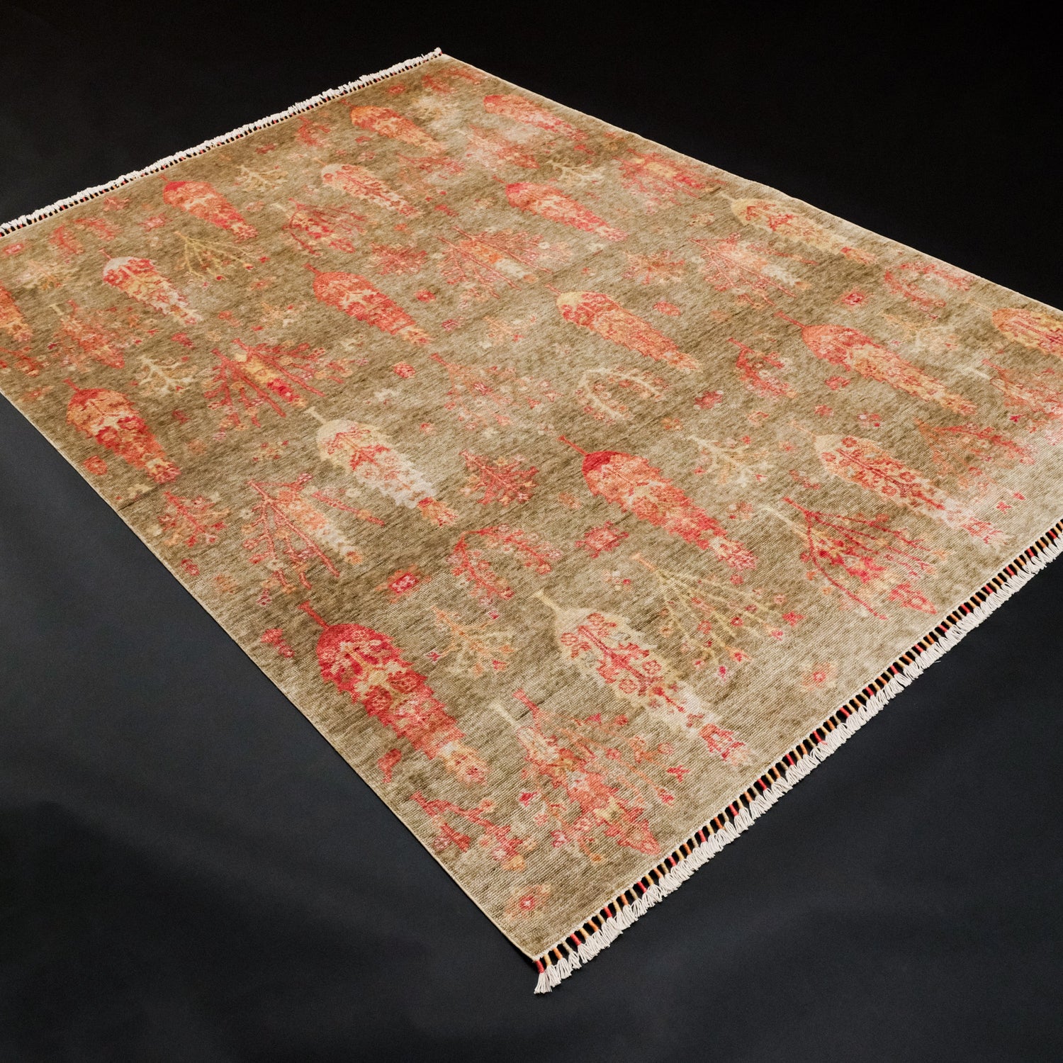 Zara serisi otantik tezgah dokuma halı, yeşil, 80x140 cm — Halıcızade