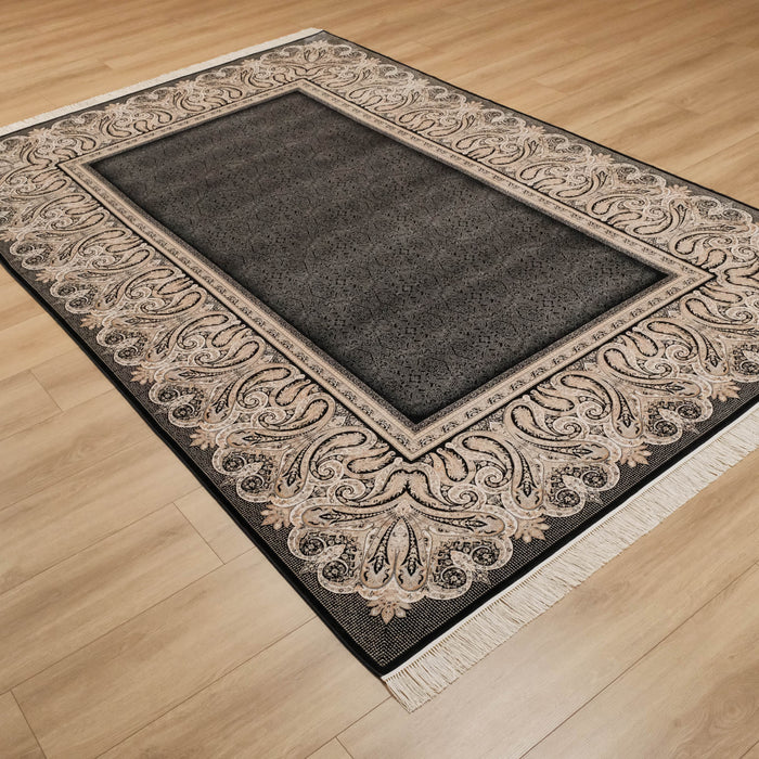 Efsun Serisi Çerçeve Desenli Siyah Viskon Halı, 200x300 cm — Halıcızade
