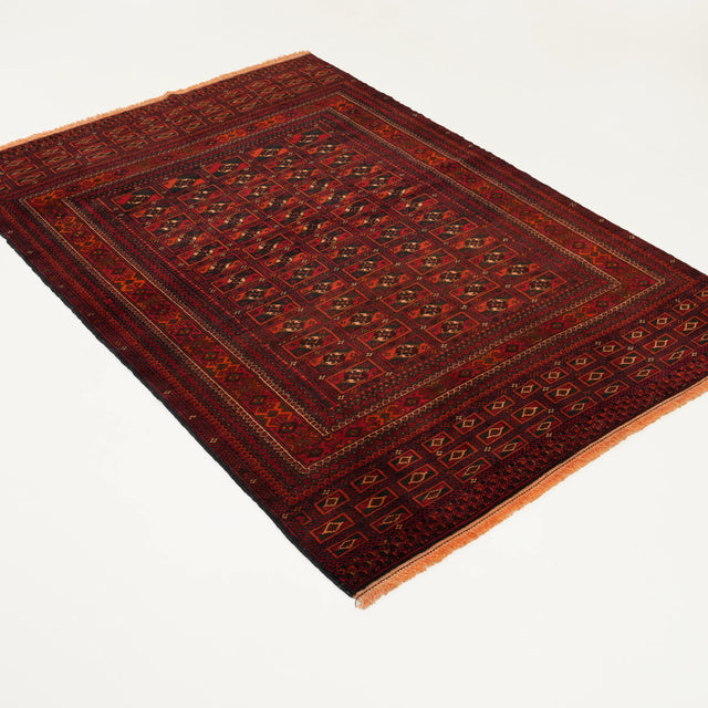 El Dokuma Afgan Desenli 70+ Yaş Belüç Herat Halısı, bordo, 126x185 cm — Halıcızade