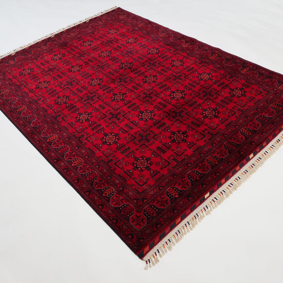 Hand-Woven Afghan Patterned Burgundy Bilicik Carpet