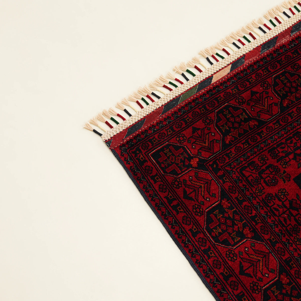 El Dokuma Afgan Desenli Bordo Etnik Yün Bilicik Halı — oturma odası halısı