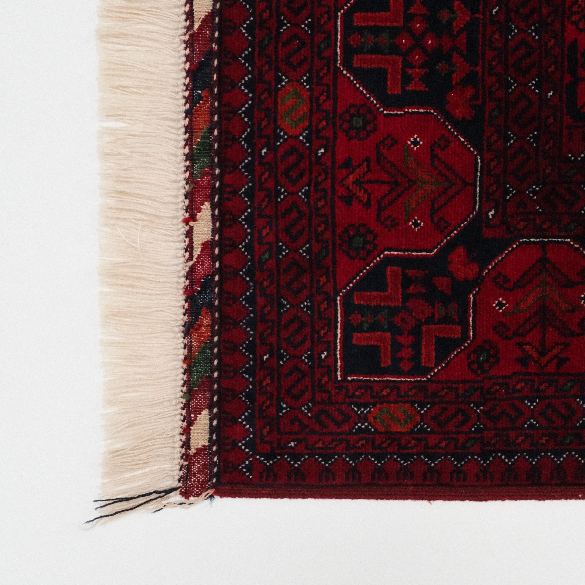 Hand-Woven Afghan Patterned Burgundy Red Wool Bilicik Carpet