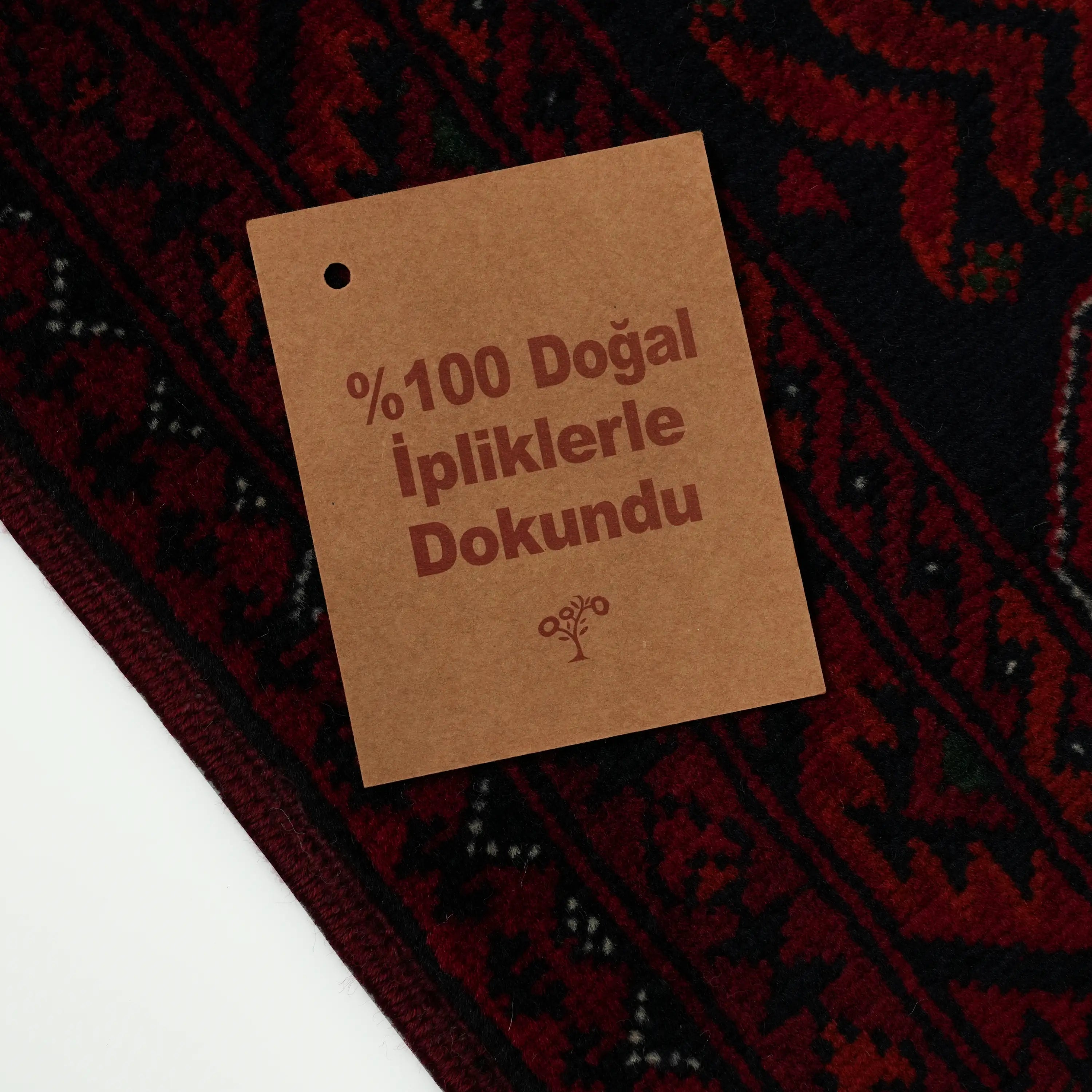 El Dokuma Afgan Desenli Bordo Yün Bilicik Klasik Halı
