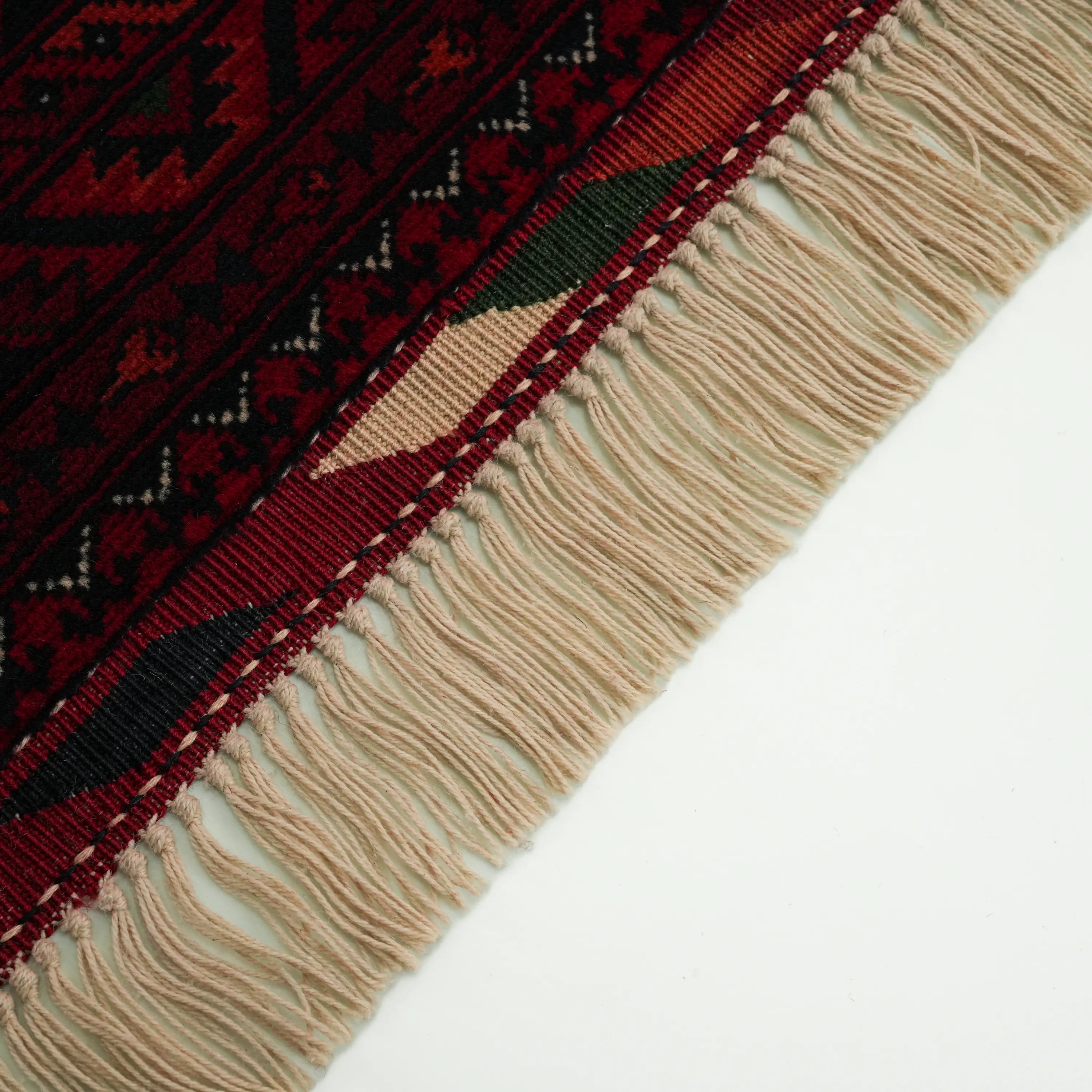 El Dokuma Afgan Desenli Bordo Yün Bilicik Klasik Halı