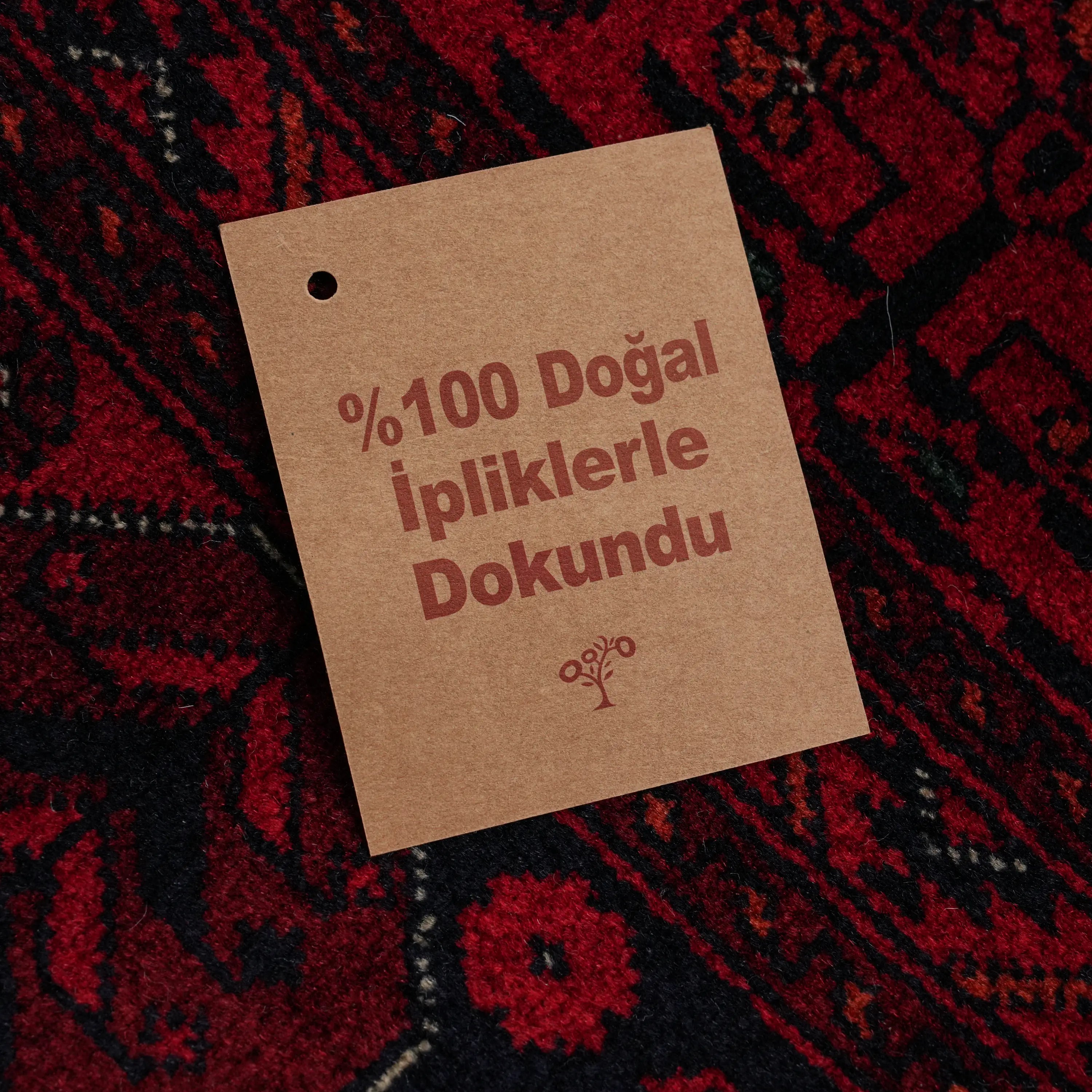 El Dokuma Afgan Desenli Bordo Yün Bilicik Koridor Halısı