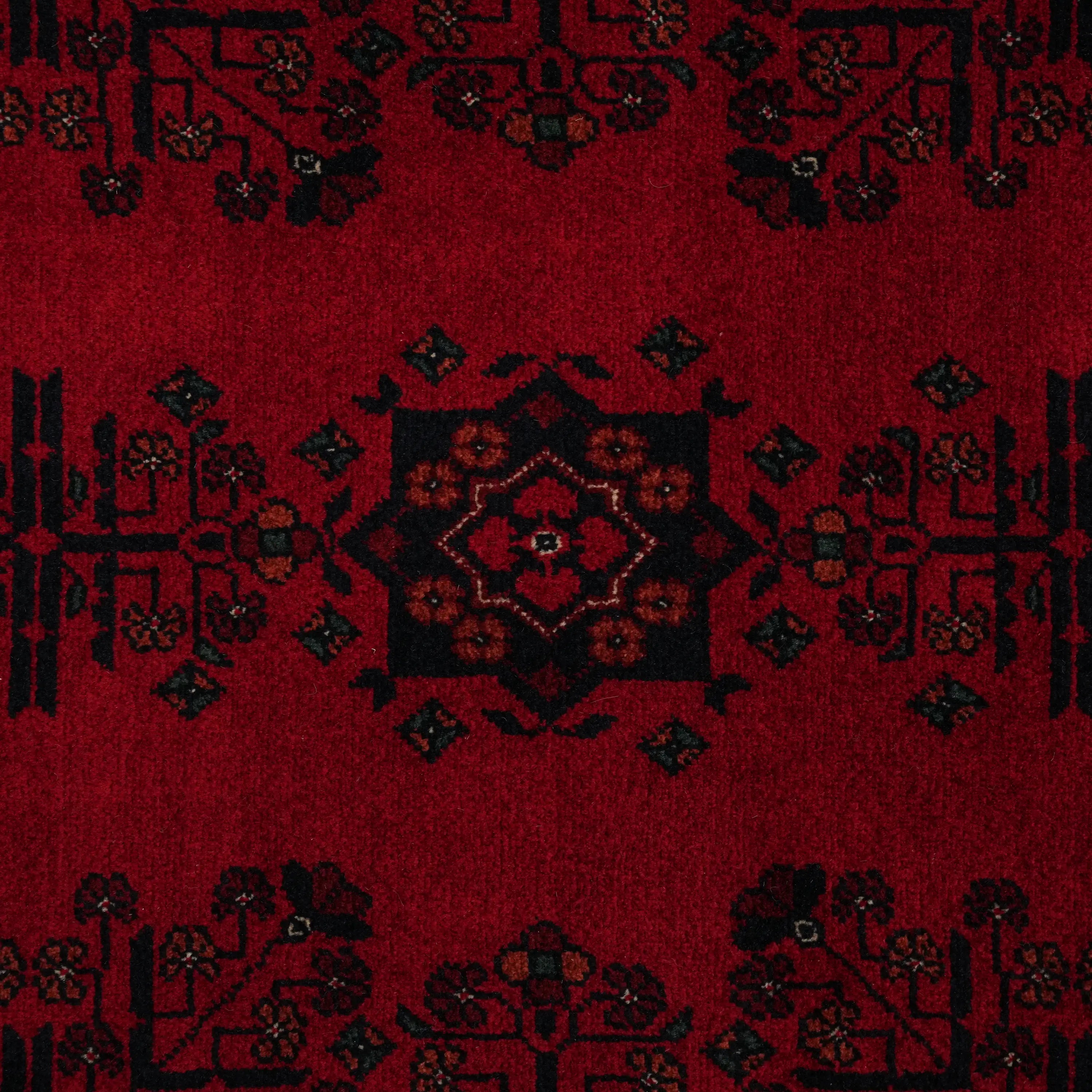 El Dokuma Afgan Desenli Bordo Yün Bilicik Koridor Halısı