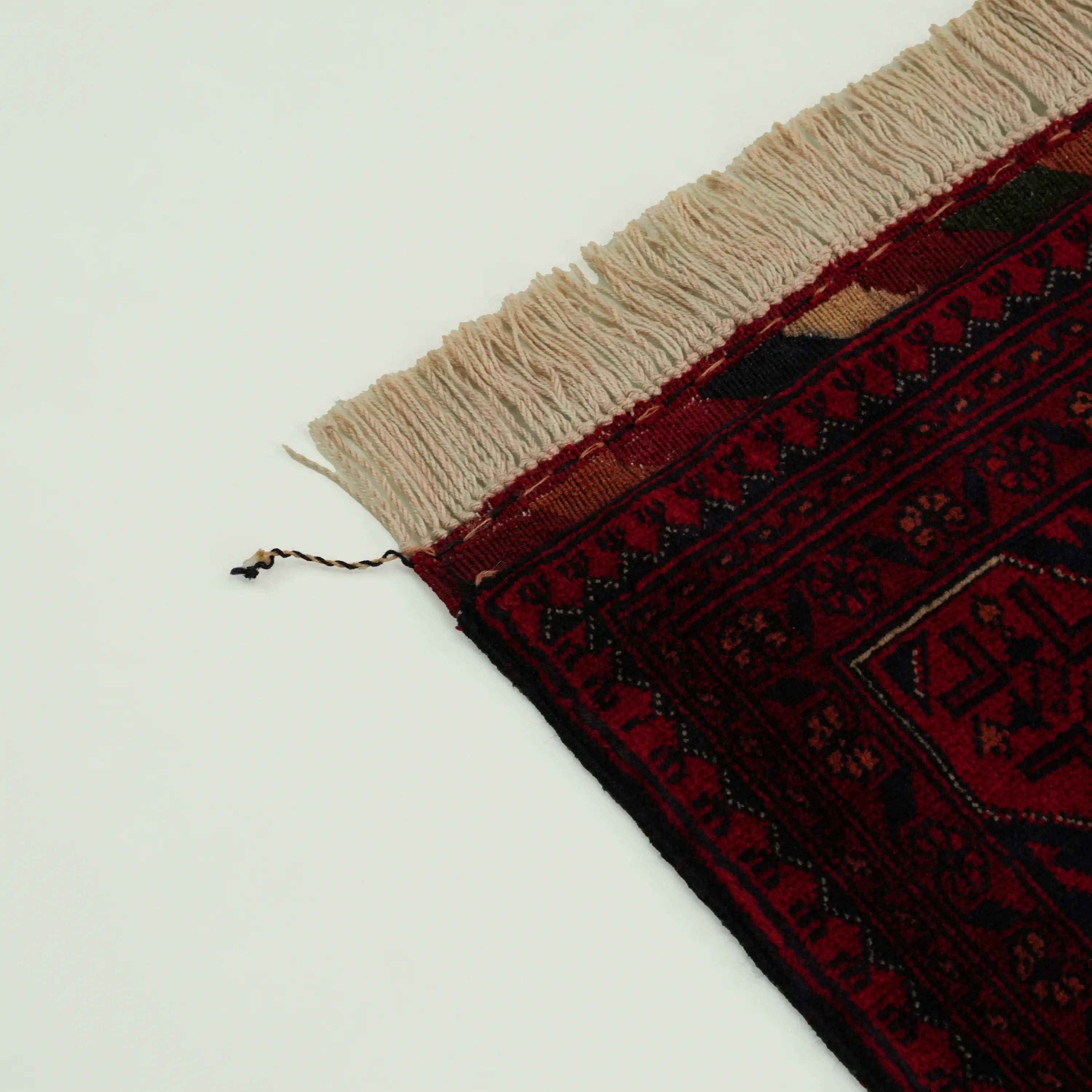 Handwoven Afghan Pattern Burgundy Wool Ethnic Bilicik Rug