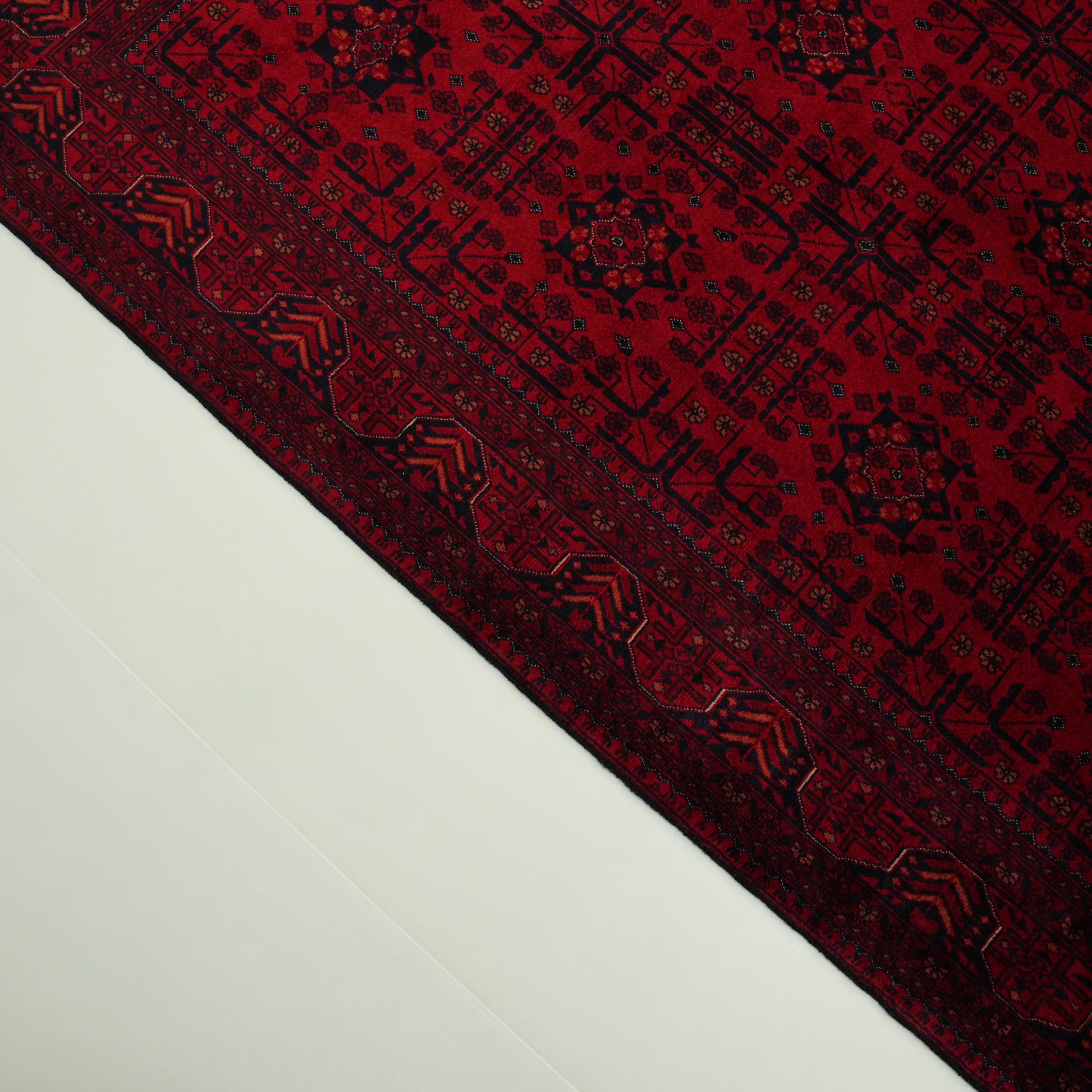 Handwoven Afghan Pattern Burgundy Wool Ethnic Bilicik Rug
