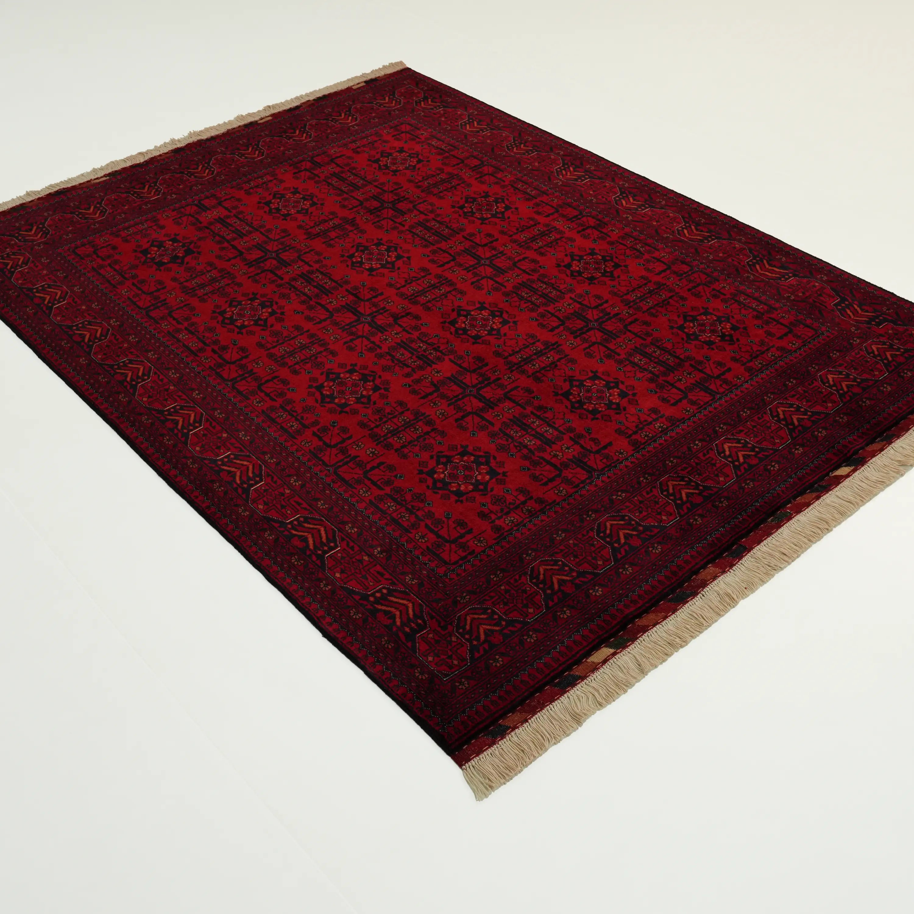 El Dokuma Afgan Desenli Bordo Yün Etnik Bilicik Halı